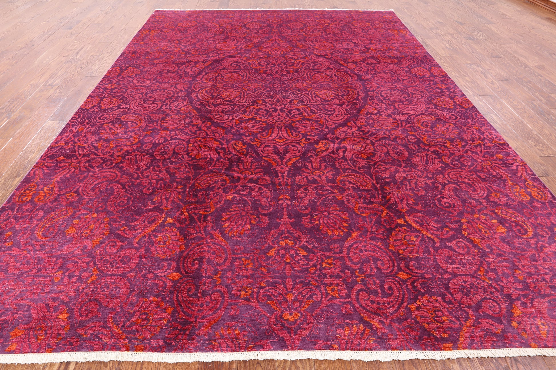 Purple William Morris Hand Knotted Wool Rug - 8' 10" X 12' 1" - Golden Nile