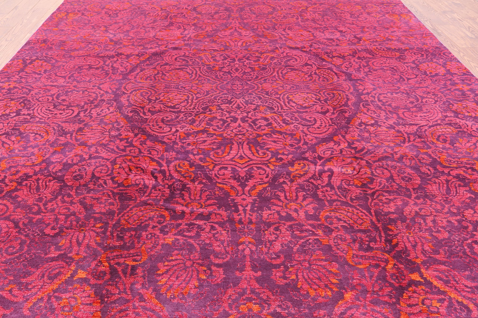 Purple William Morris Hand Knotted Wool Rug - 8' 10" X 12' 1" - Golden Nile