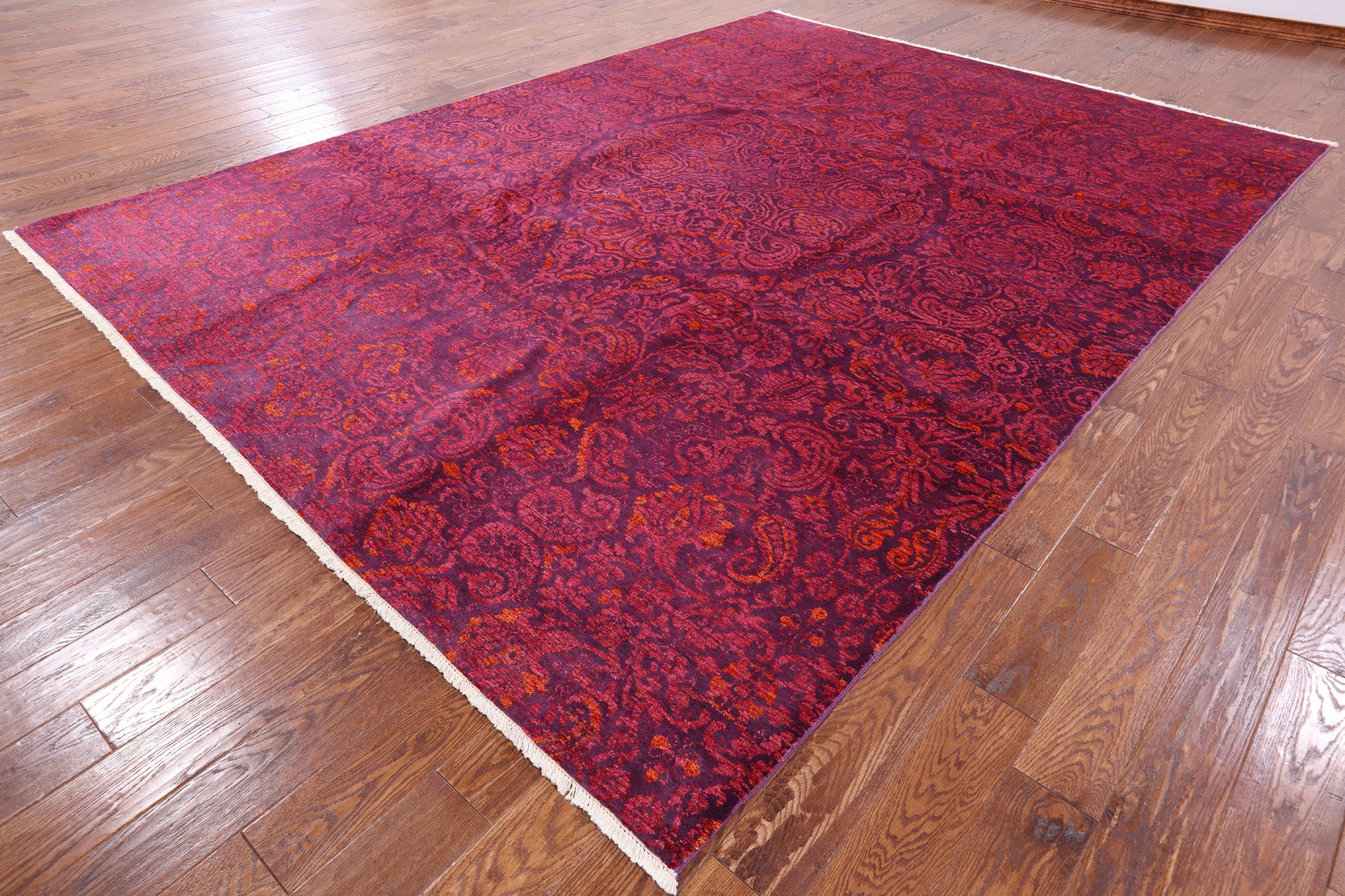 Purple William Morris Hand Knotted Wool Rug - 8' 10" X 12' 1" - Golden Nile
