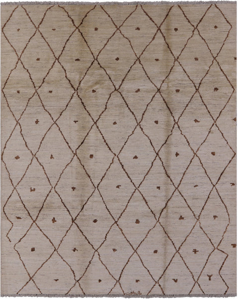 Ivory Moroccan Hand Knotted Rug - 8' 0" X 9' 10" - Golden Nile