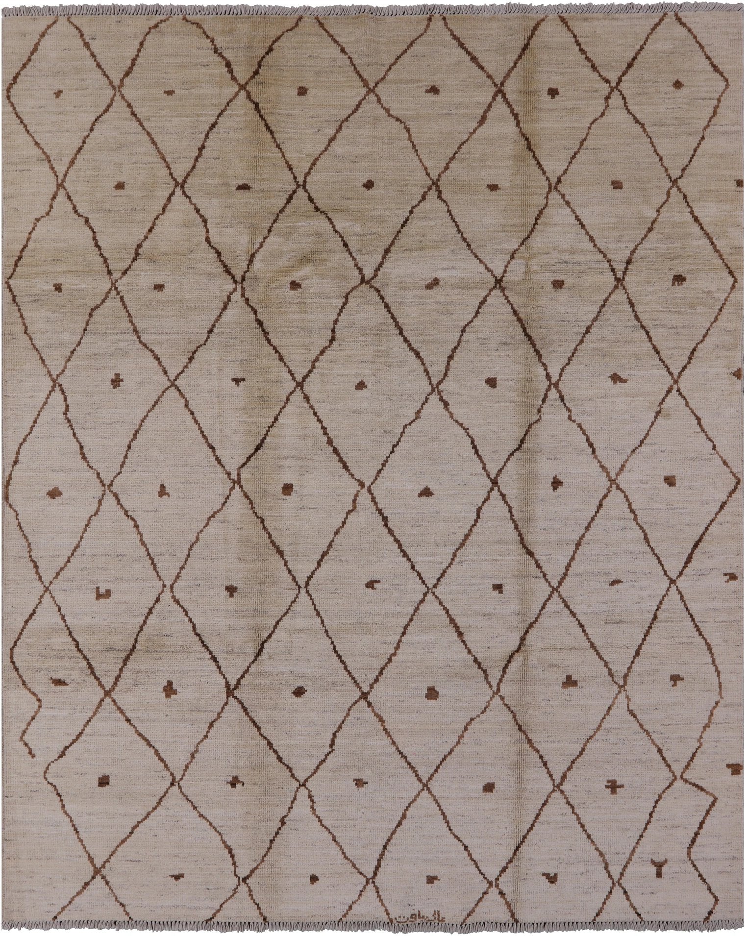 Ivory Moroccan Hand Knotted Rug - 8' 0" X 9' 10" - Golden Nile