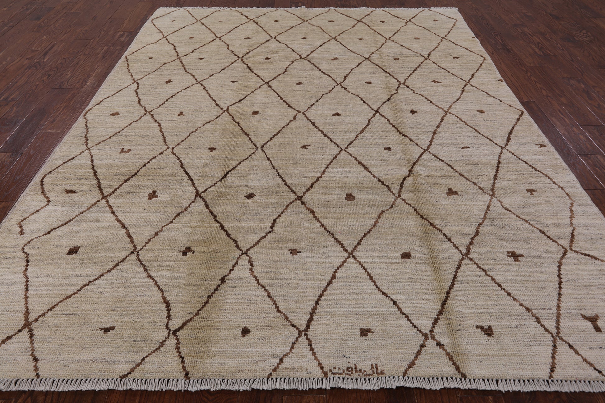 Ivory Moroccan Hand Knotted Rug - 8' 0" X 9' 10" - Golden Nile