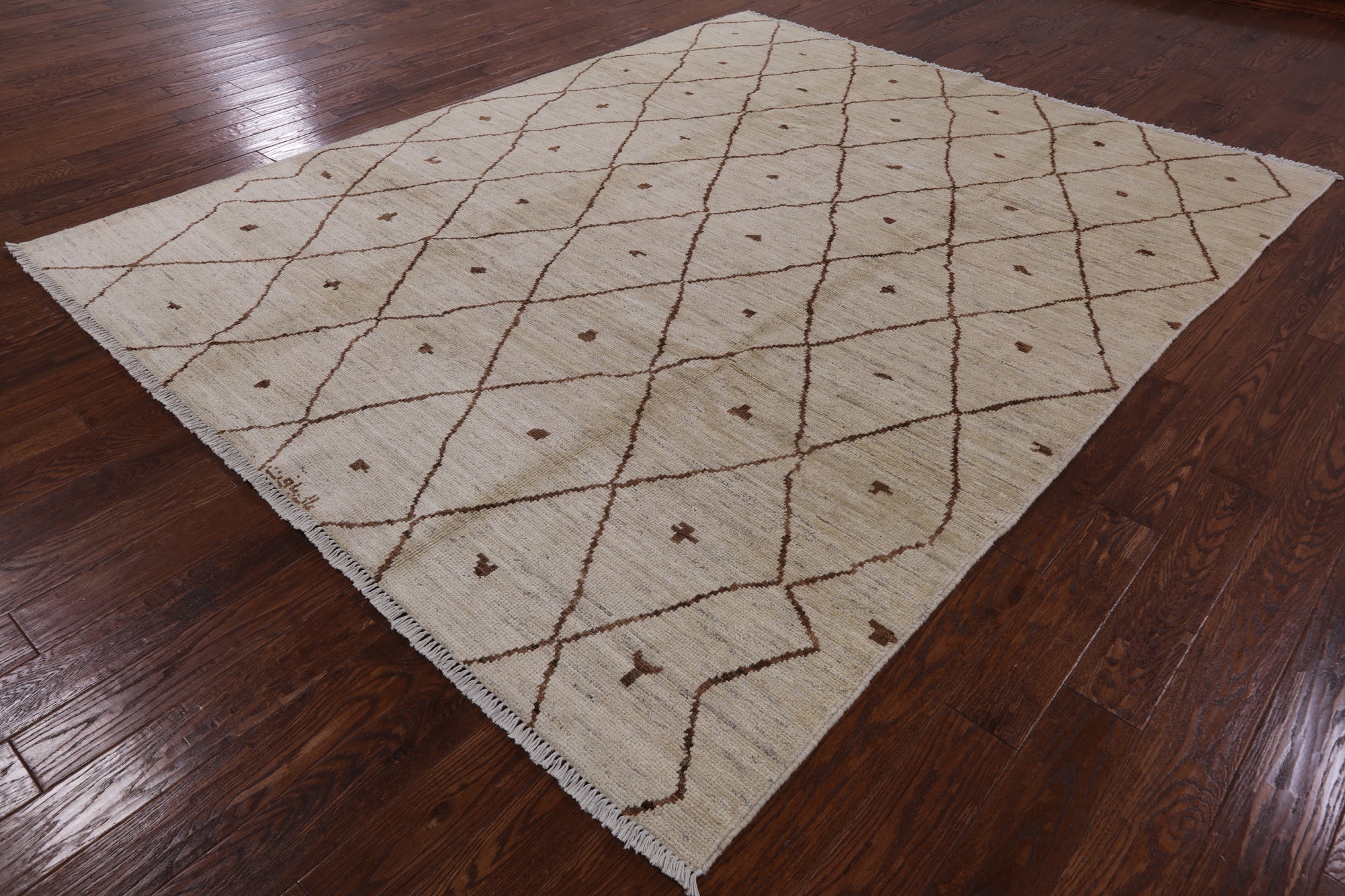 Ivory Moroccan Hand Knotted Rug - 8' 0" X 9' 10" - Golden Nile