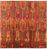 Square Ikat Hand Knotted Wool Rug - 9' 10" X 9' 10" - Golden Nile