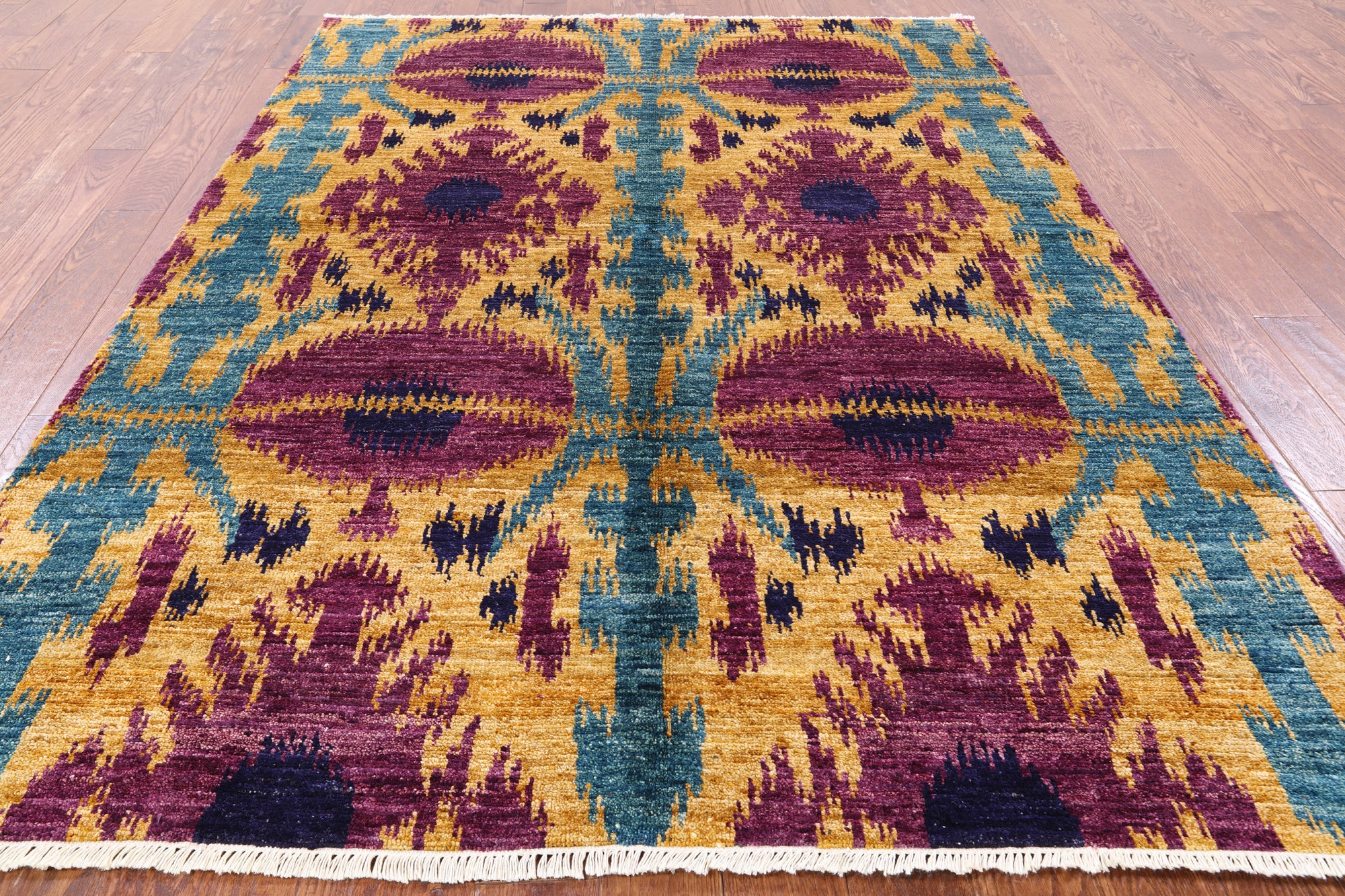 Ikat Handmade Wool Area Rug - 6' 2" X 9' 1" - Golden Nile