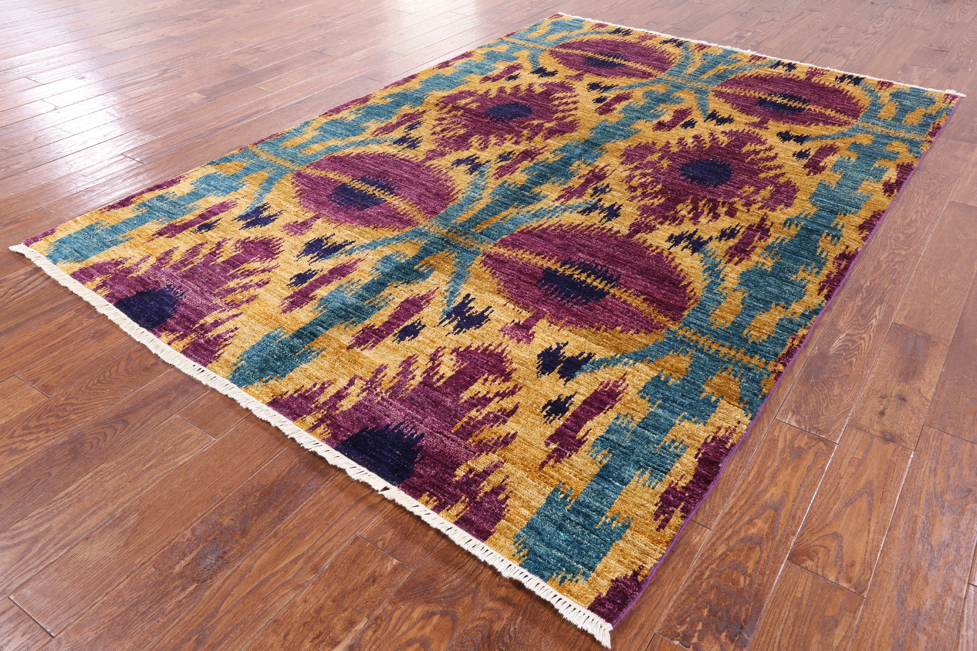 Ikat Handmade Wool Area Rug - 6' 2" X 9' 1" - Golden Nile