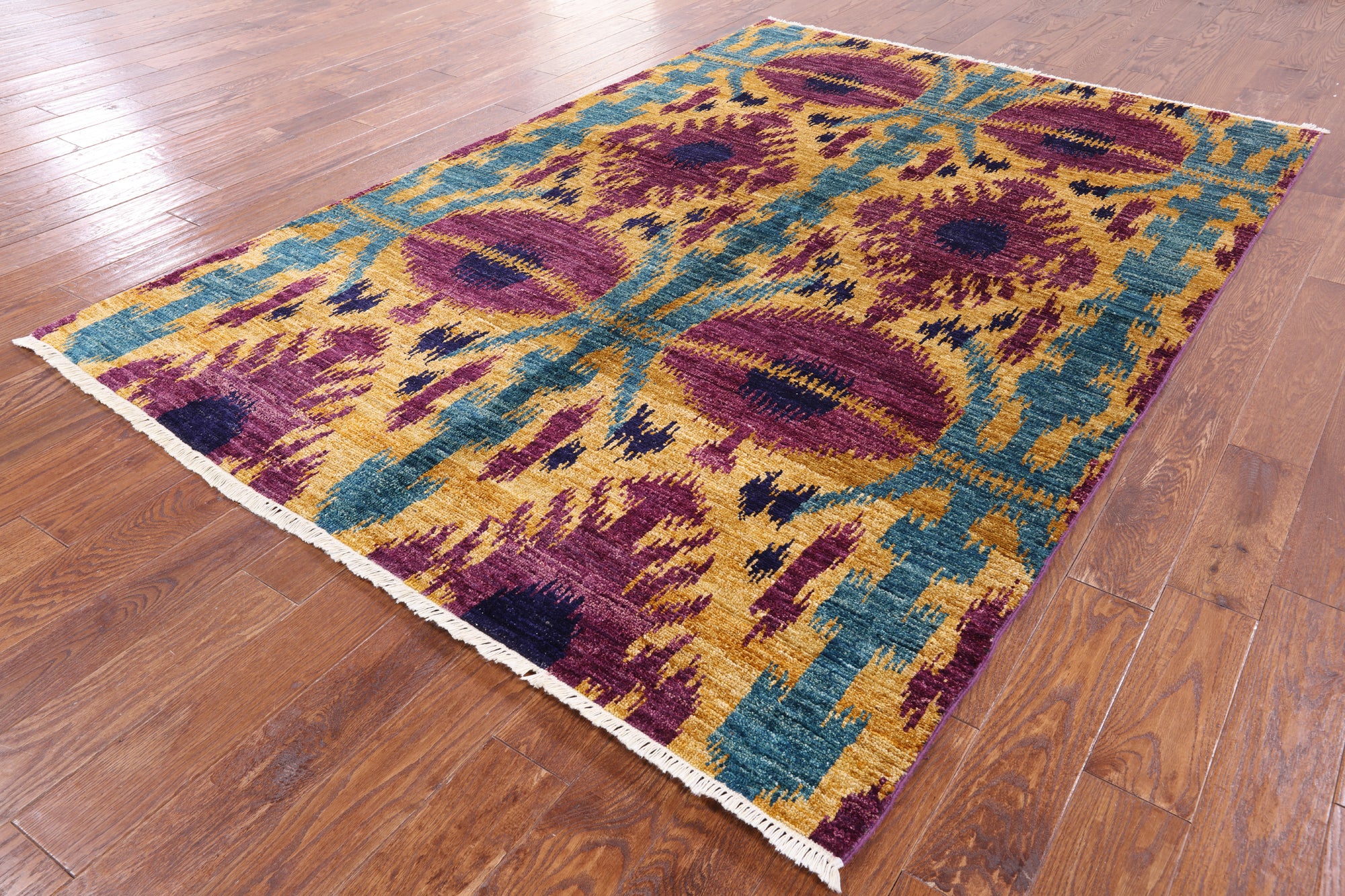 Ikat Handmade Wool Area Rug - 6' 2" X 9' 1" - Golden Nile