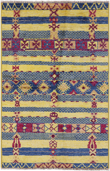 Tribal Moroccan Handmade Wool Area Rug - 5' 3" X 7' 8" - Golden Nile