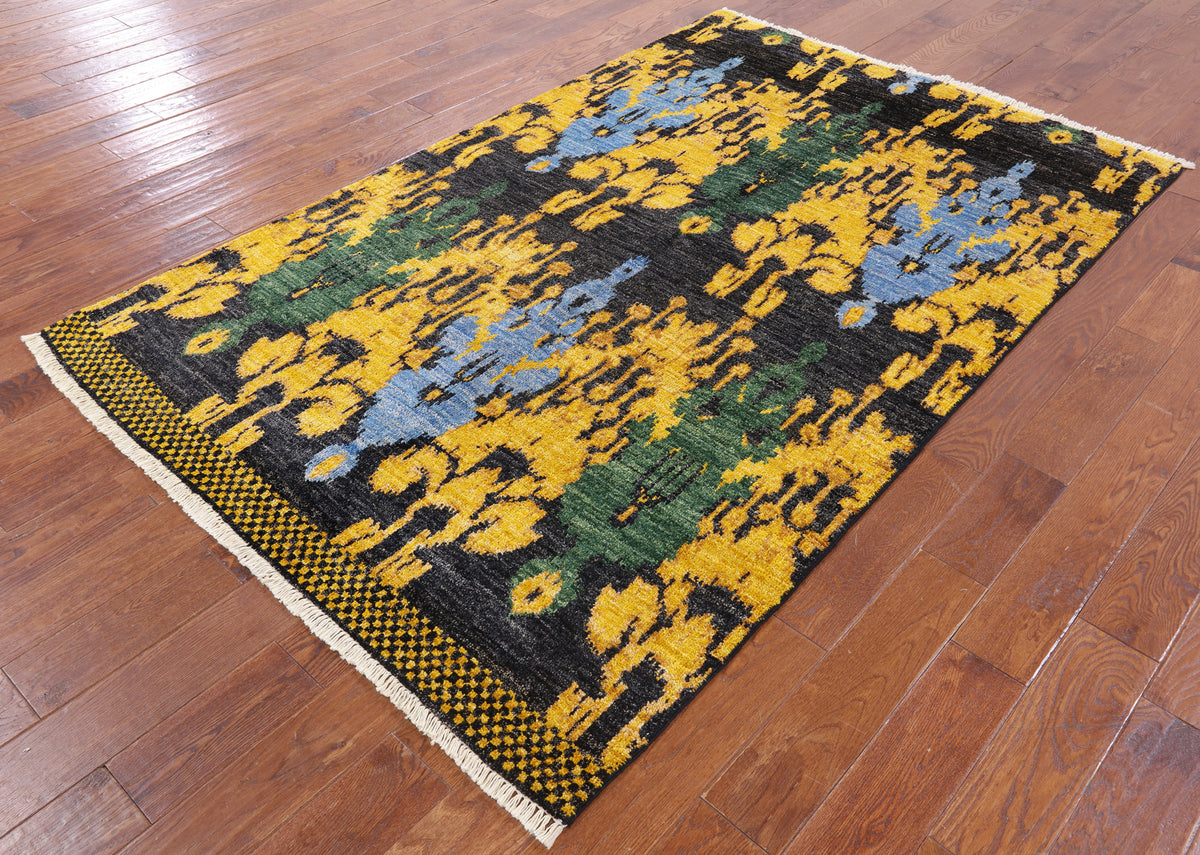 Ikat Hand Knotted Area Rug - 5' 2" X 8' 1" - Golden Nile