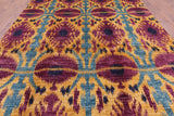 Ikat Hand Knotted Wool Area Rug - 8' 10" X 11' 7" - Golden Nile