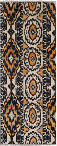 Ikat Hand Knotted Wool Runner Rug - 4' 0