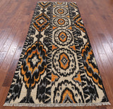 Ikat Hand Knotted Wool Runner Rug - 4' 0" X 10' 3" - Golden Nile