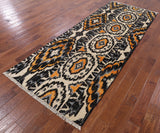 Ikat Hand Knotted Wool Runner Rug - 4' 0" X 10' 3" - Golden Nile