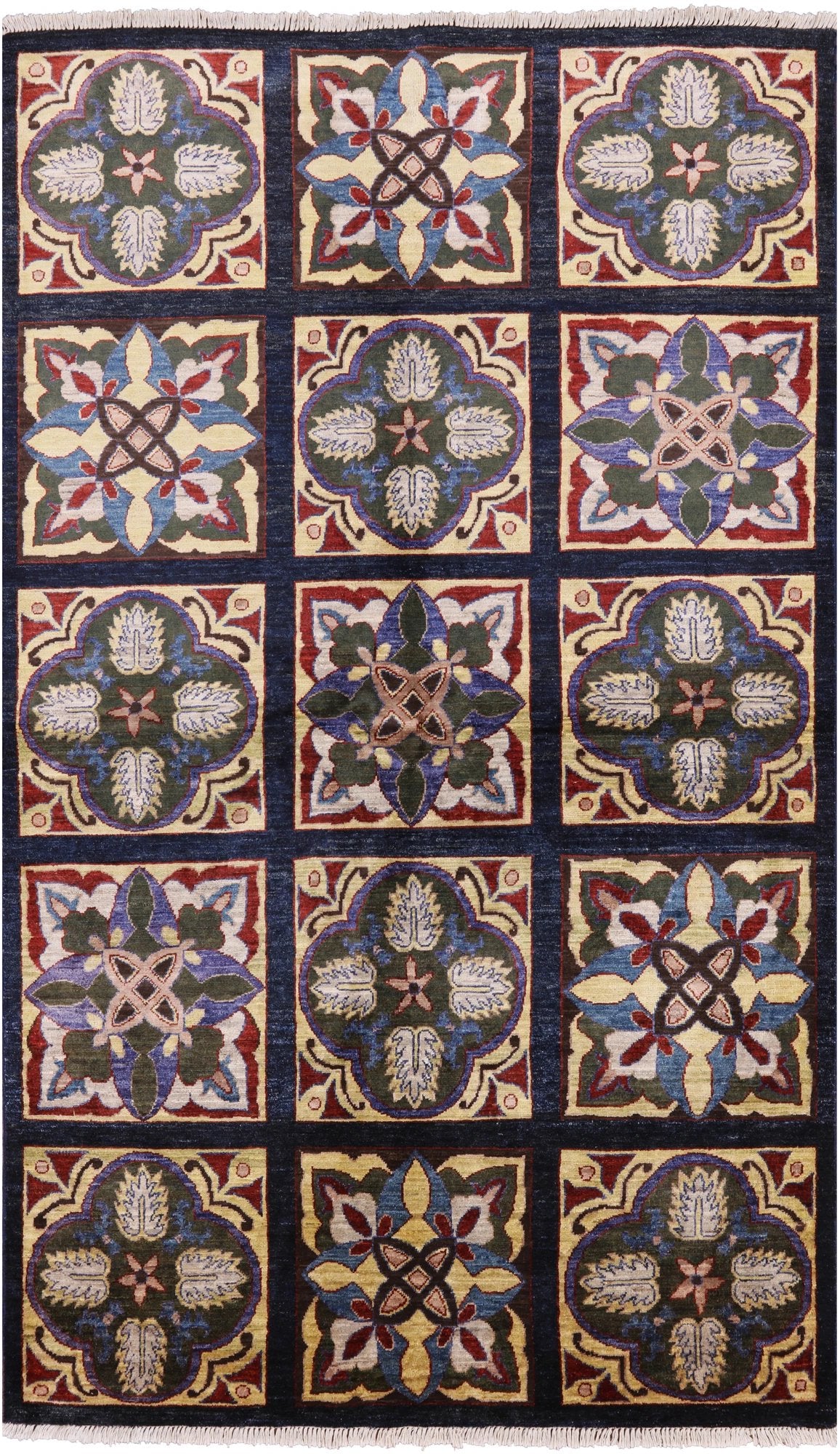 William Morris Stained Glass Handmade Wool Rug - 4' 10" X 8' 3" - Golden Nile