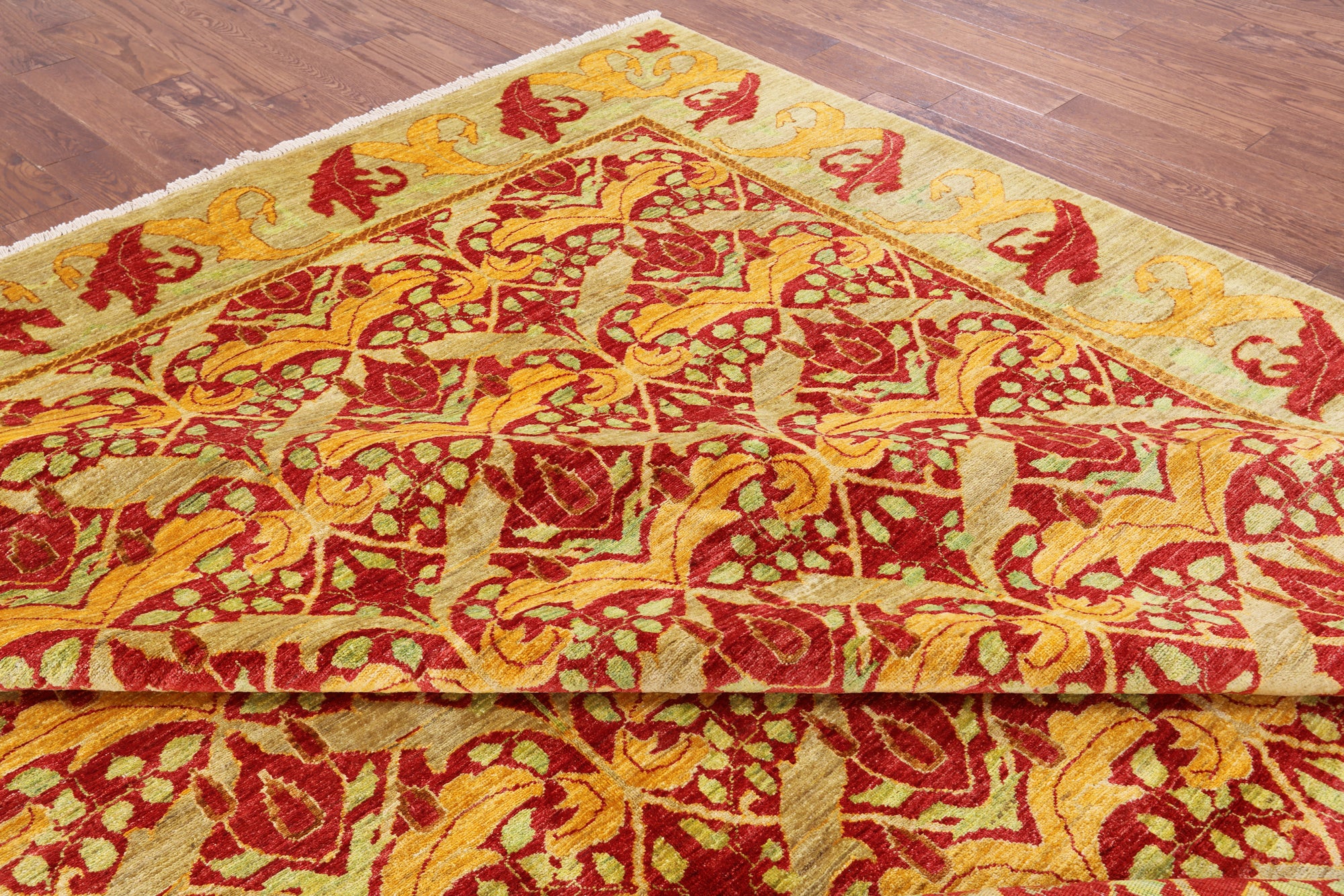 Red William Morris Hand Knotted Area Rug - 9' 2" X 11' 10" - Golden Nile