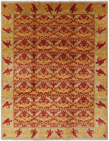 Red William Morris Hand Knotted Area Rug - 9' 2
