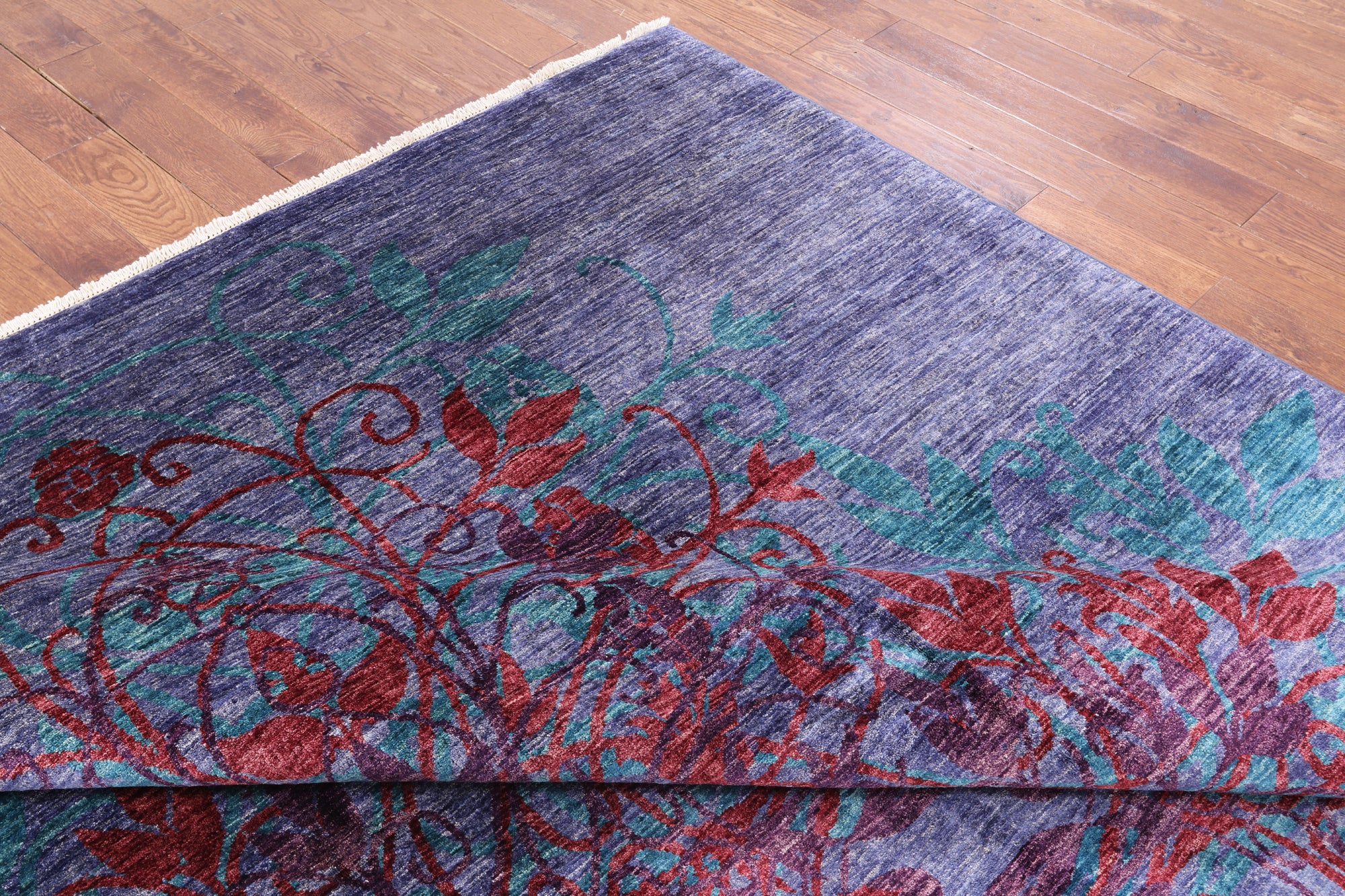 Purple William Morris Hand Knotted Wool Area Rug - 9' 2" X 12' 9" - Golden Nile