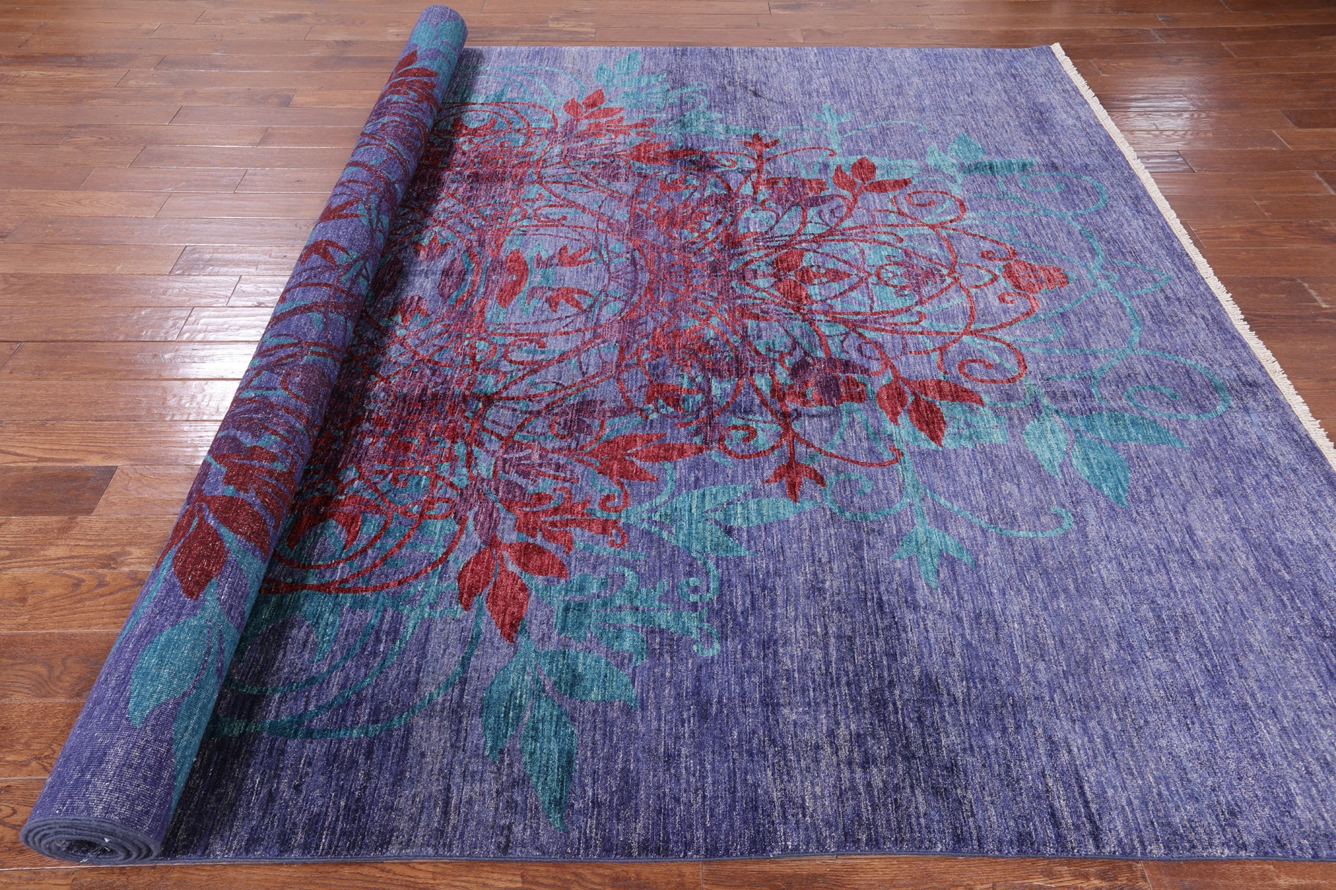 Purple William Morris Hand Knotted Wool Area Rug - 9' 2" X 12' 9" - Golden Nile