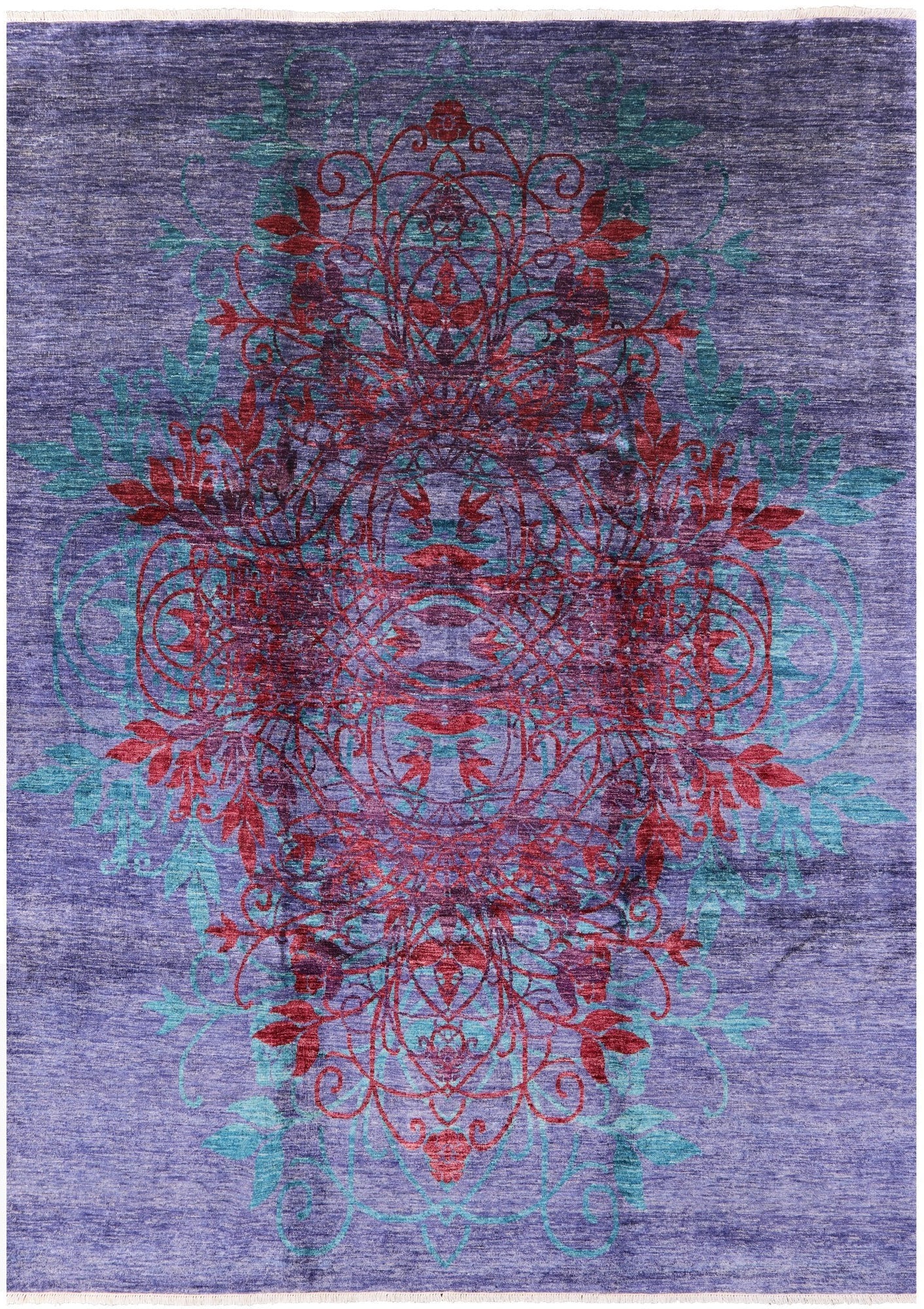 Purple William Morris Hand Knotted Wool Area Rug - 9' 2" X 12' 9" - Golden Nile