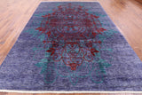 Purple William Morris Hand Knotted Wool Area Rug - 9' 2" X 12' 9" - Golden Nile
