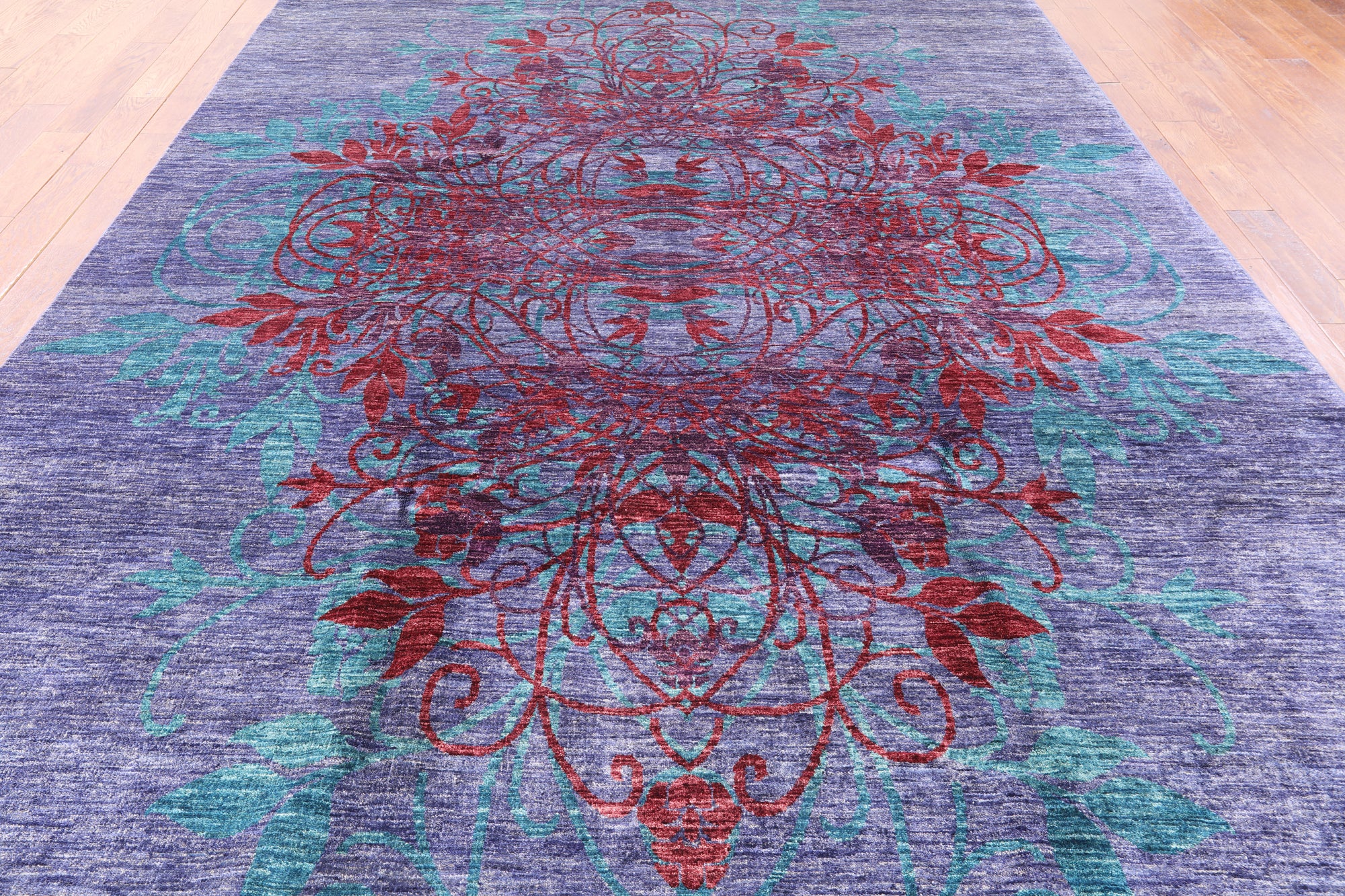 Purple William Morris Hand Knotted Wool Area Rug - 9' 2" X 12' 9" - Golden Nile