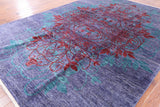 Purple William Morris Hand Knotted Wool Area Rug - 9' 2" X 12' 9" - Golden Nile
