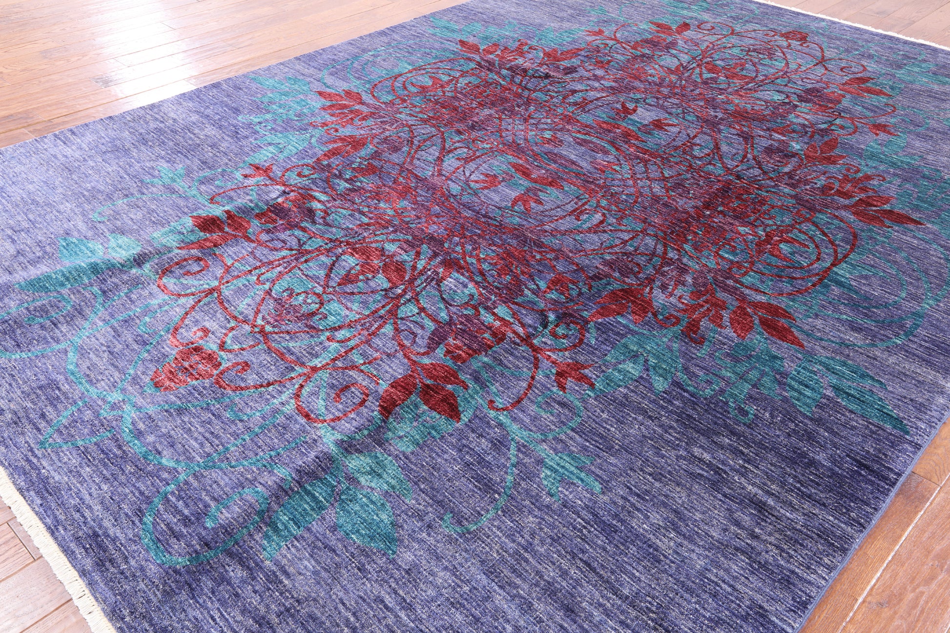 Purple William Morris Hand Knotted Wool Area Rug - 9' 2" X 12' 9" - Golden Nile