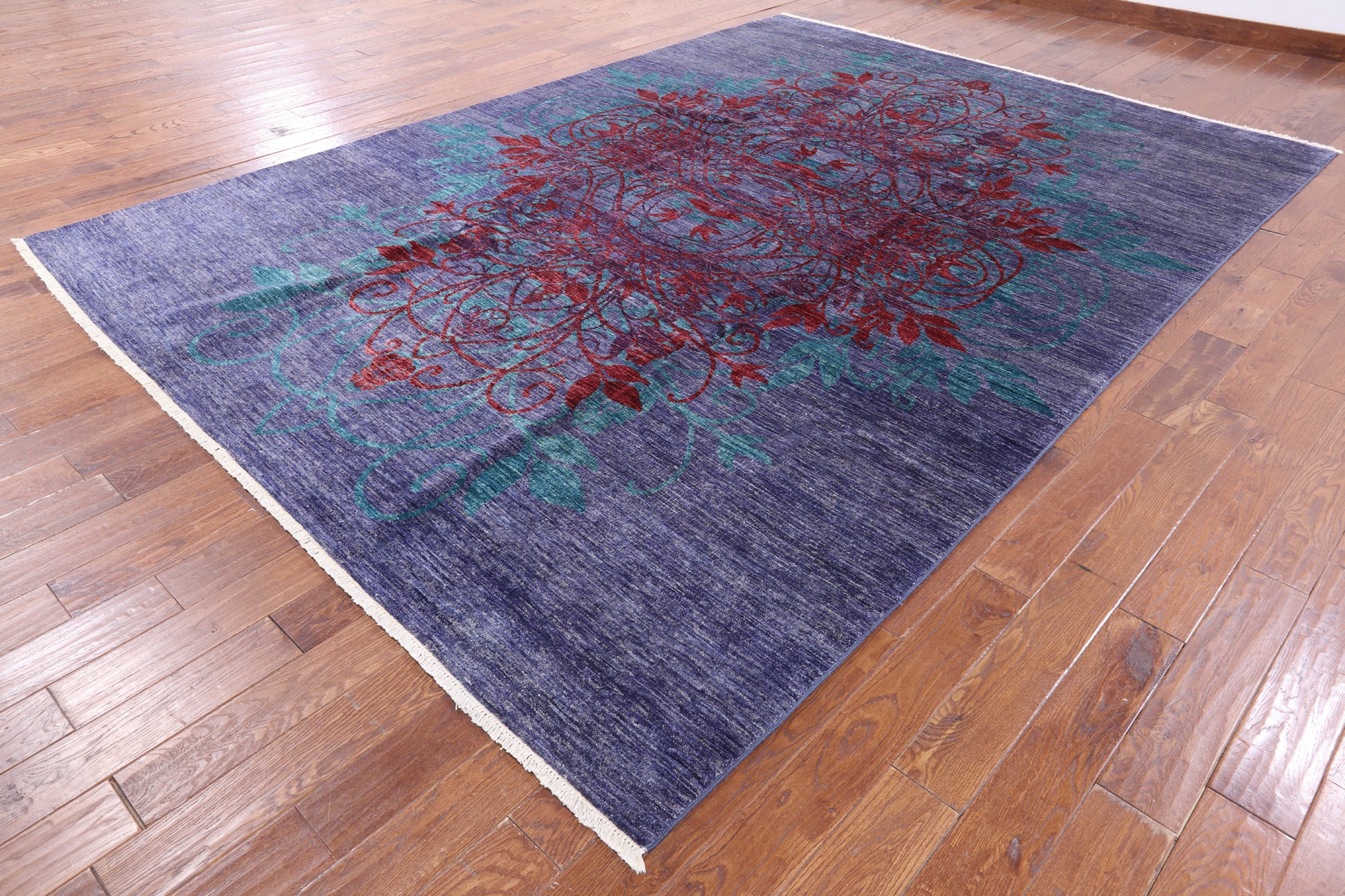 Purple William Morris Hand Knotted Wool Area Rug - 9' 2" X 12' 9" - Golden Nile