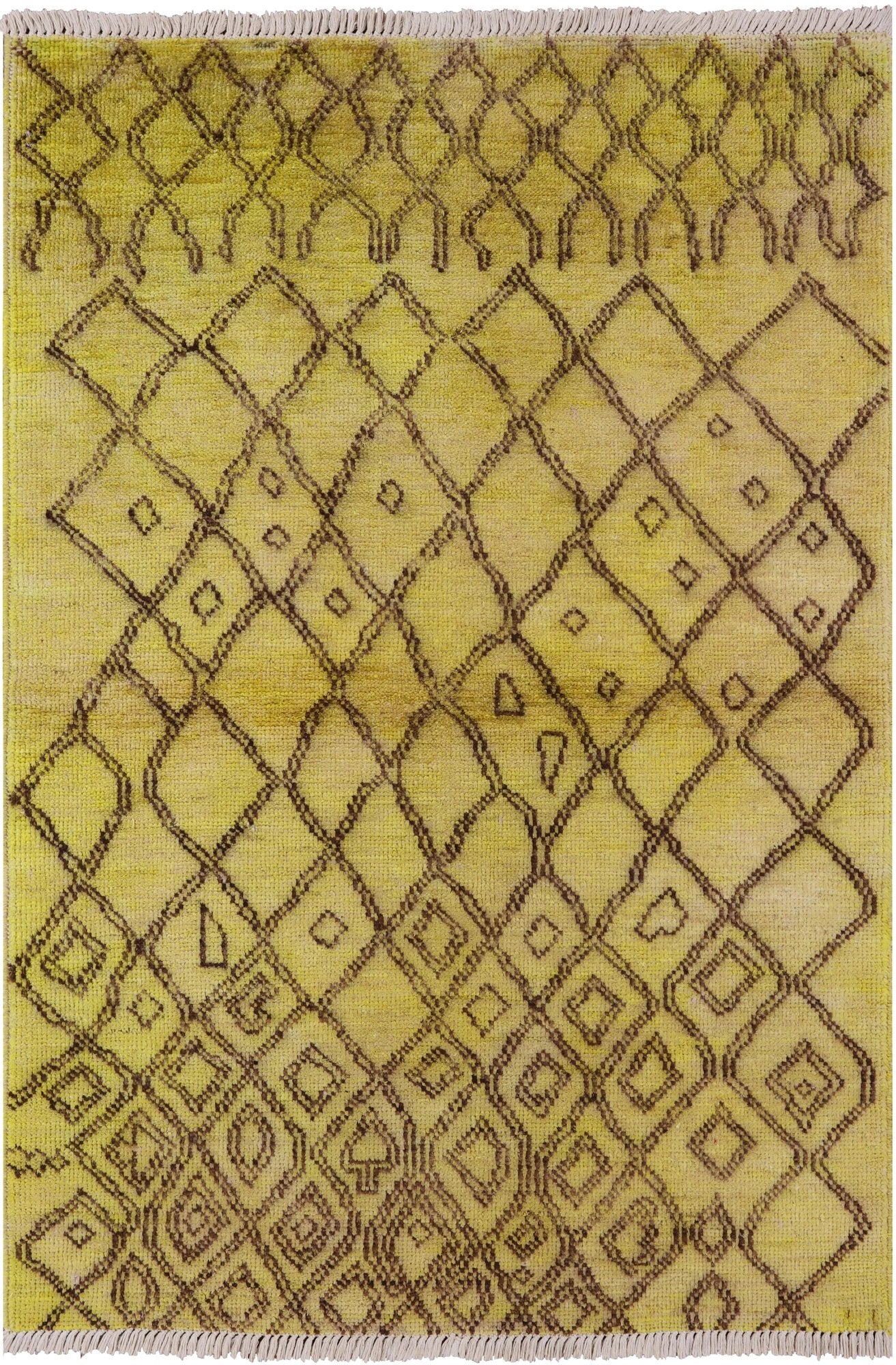 Gold Moroccan Hand Knotted Area Rug - 4' 2" X 5' 10" - Golden Nile
