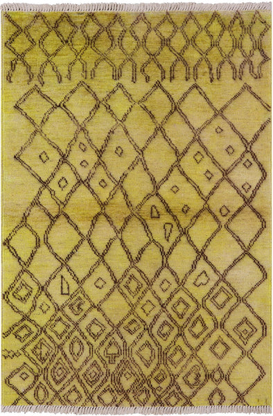 Gold Moroccan Hand Knotted Area Rug - 4' 2" X 5' 10" - Golden Nile