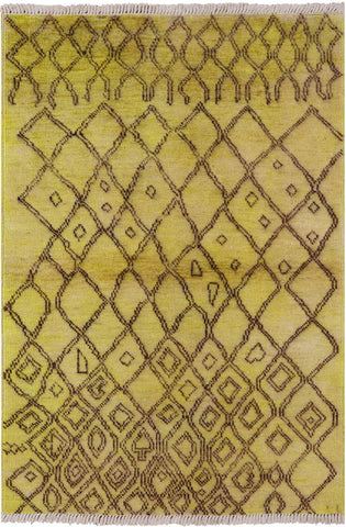 Gold Moroccan Hand Knotted Area Rug - 4' 2