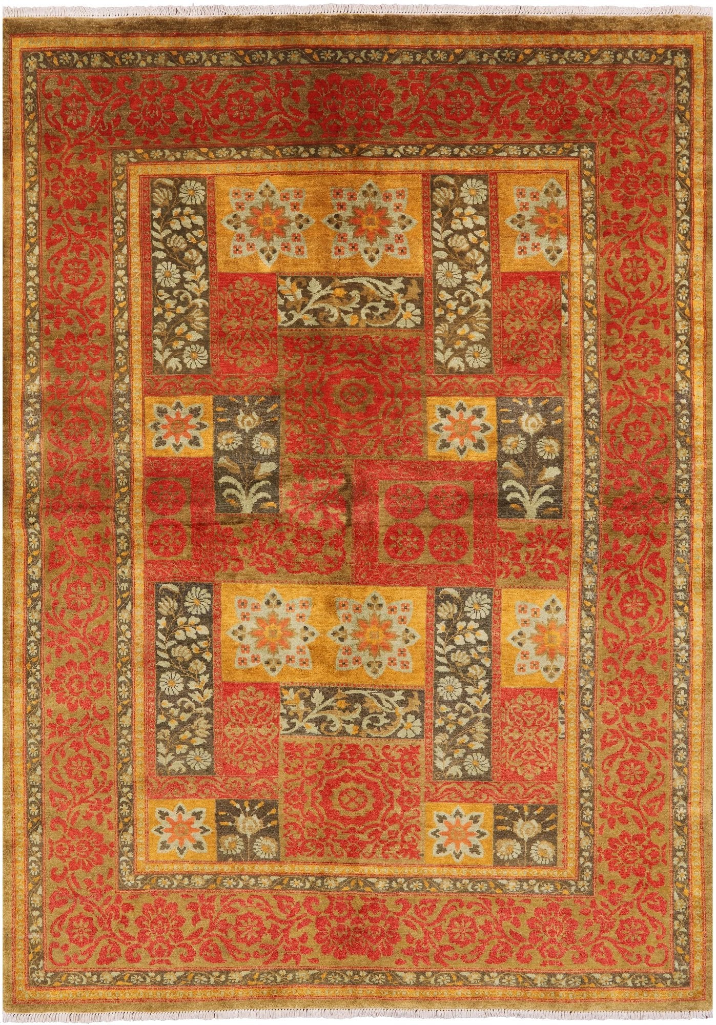 William Morris Hand Knotted Wool Area Rug - 6' 1" X 8' 7" - Golden Nile