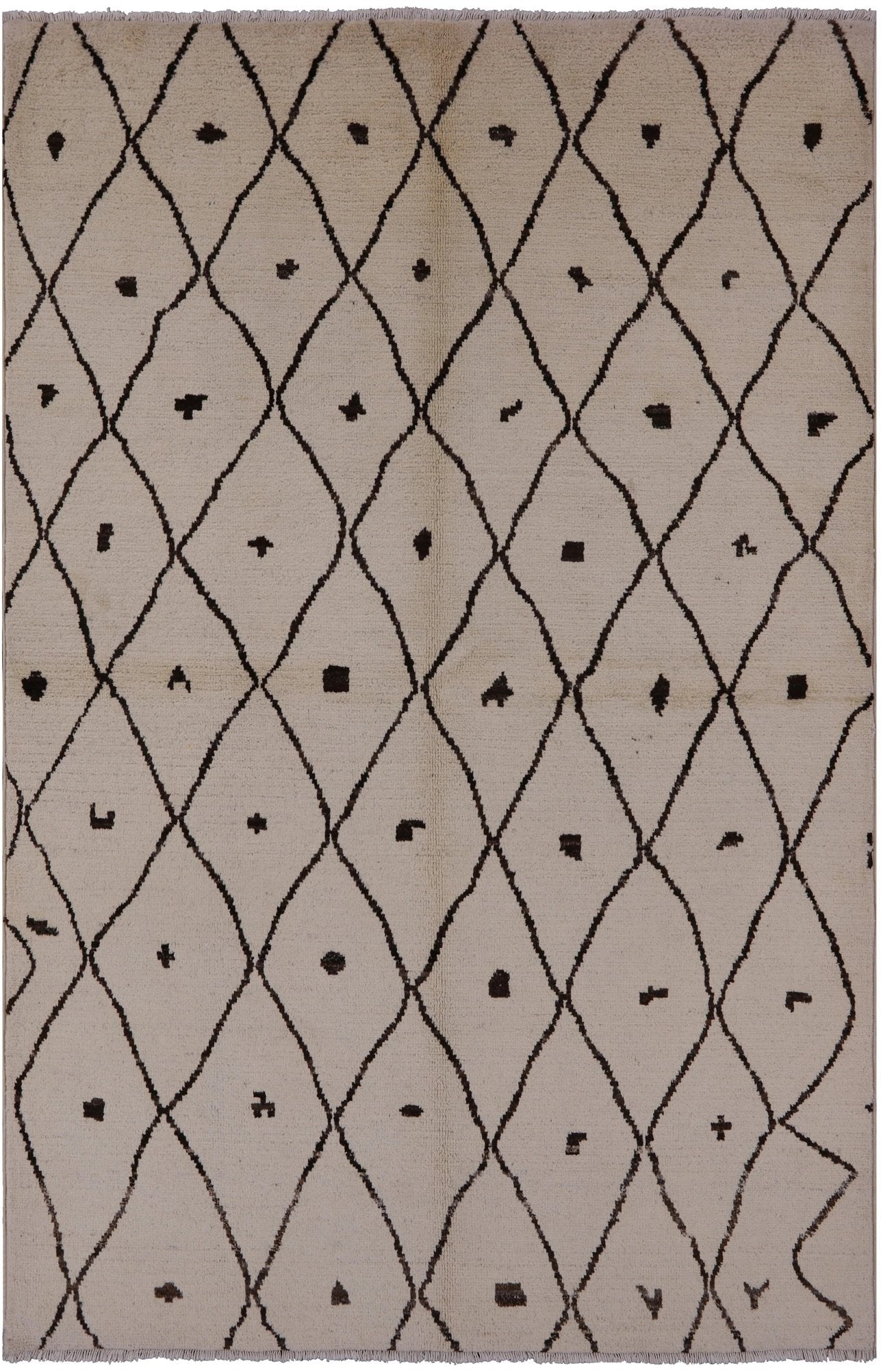 Ivory Tribal Moroccan Hand Knotted Area Rug - 6' 0" X 9' 1" - Golden Nile