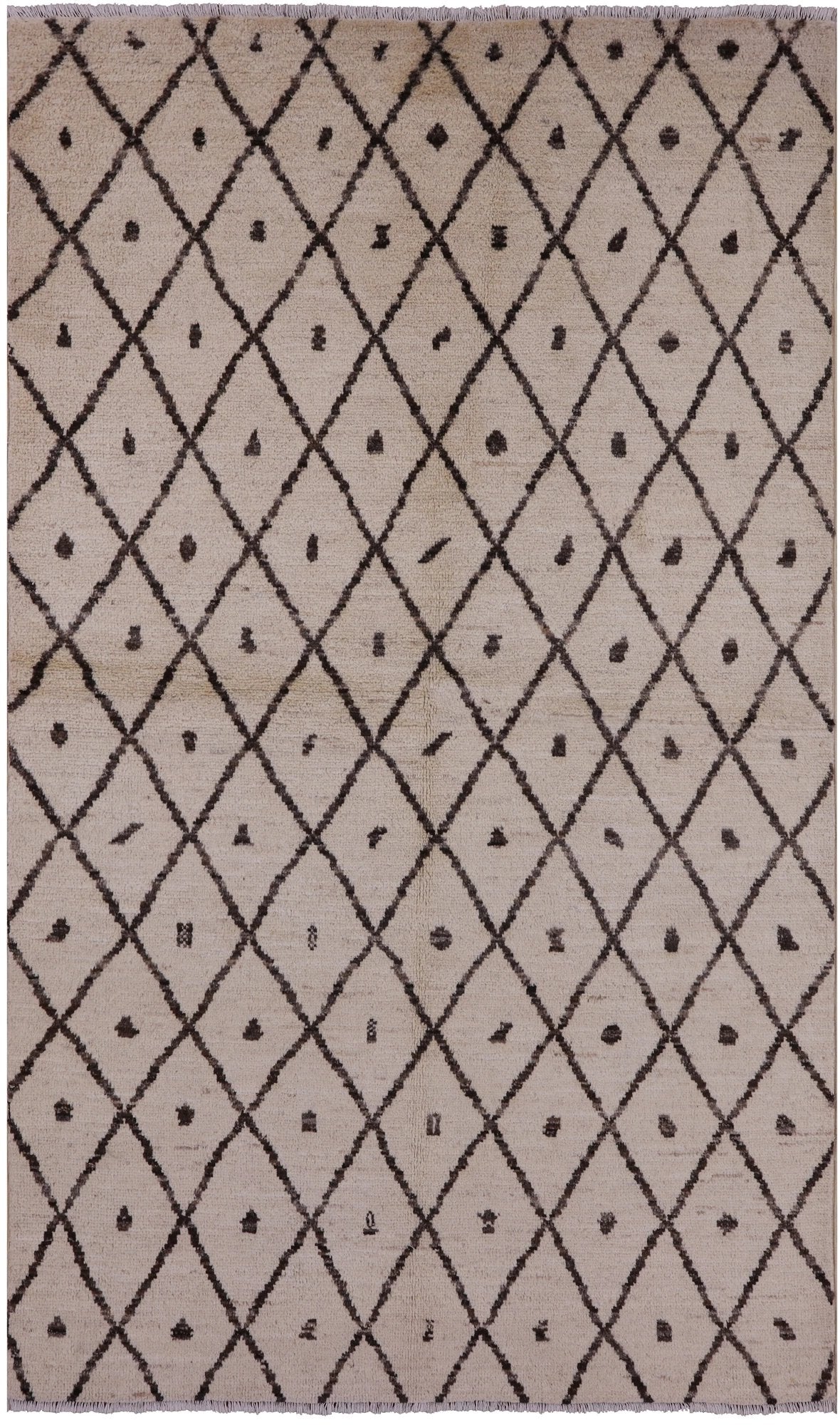 Ivory Tribal Moroccan Hand Knotted Area Rug - 5' 0" X 8' 3" - Golden Nile