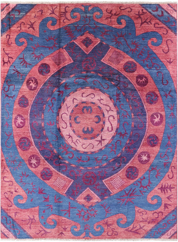 Ikat Hand Knotted Wool Area Rug - 10' 6