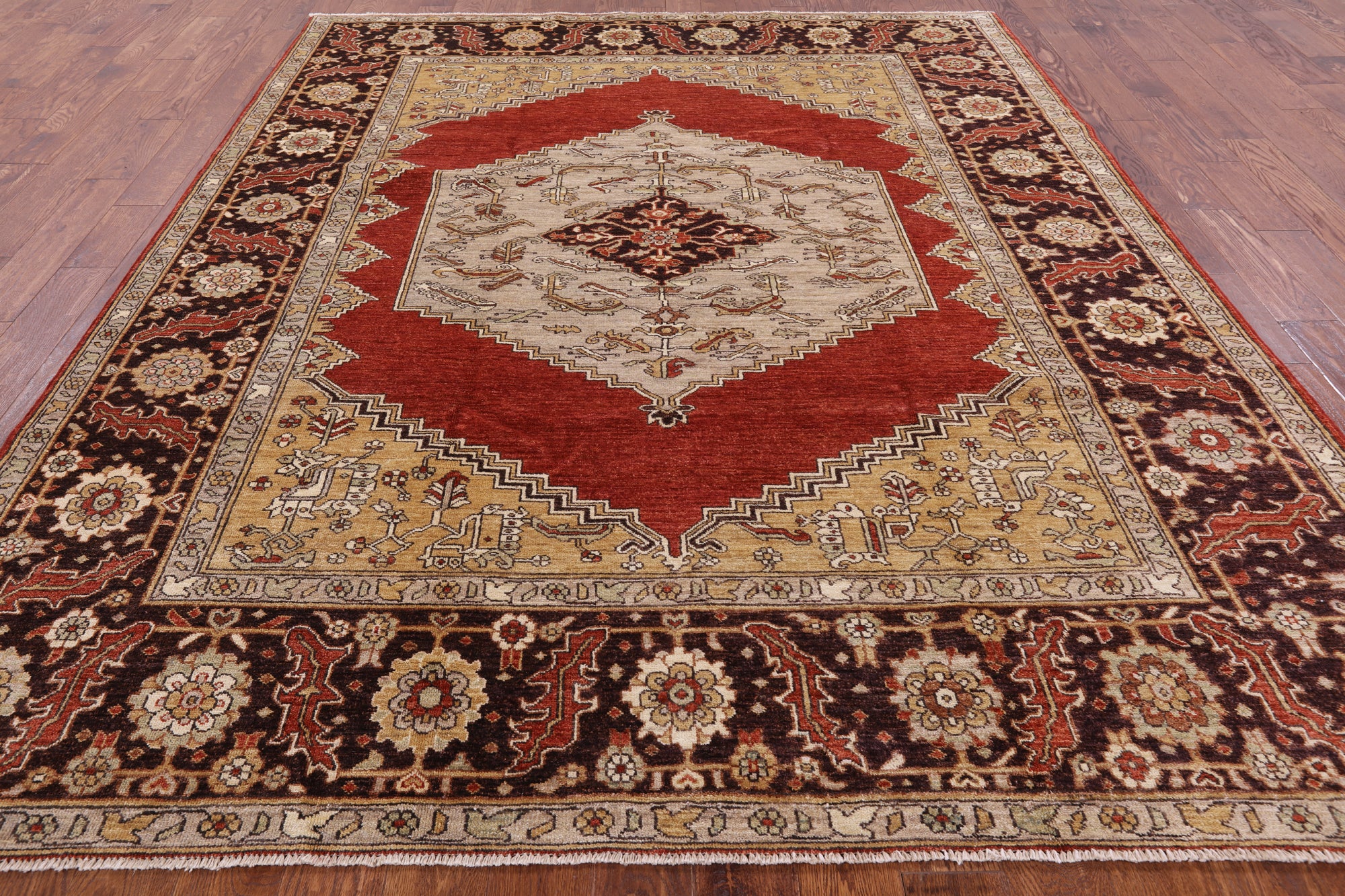 Red Geometric Persian Handmade Area Rug - 8' 1" X 9' 10" - Golden Nile