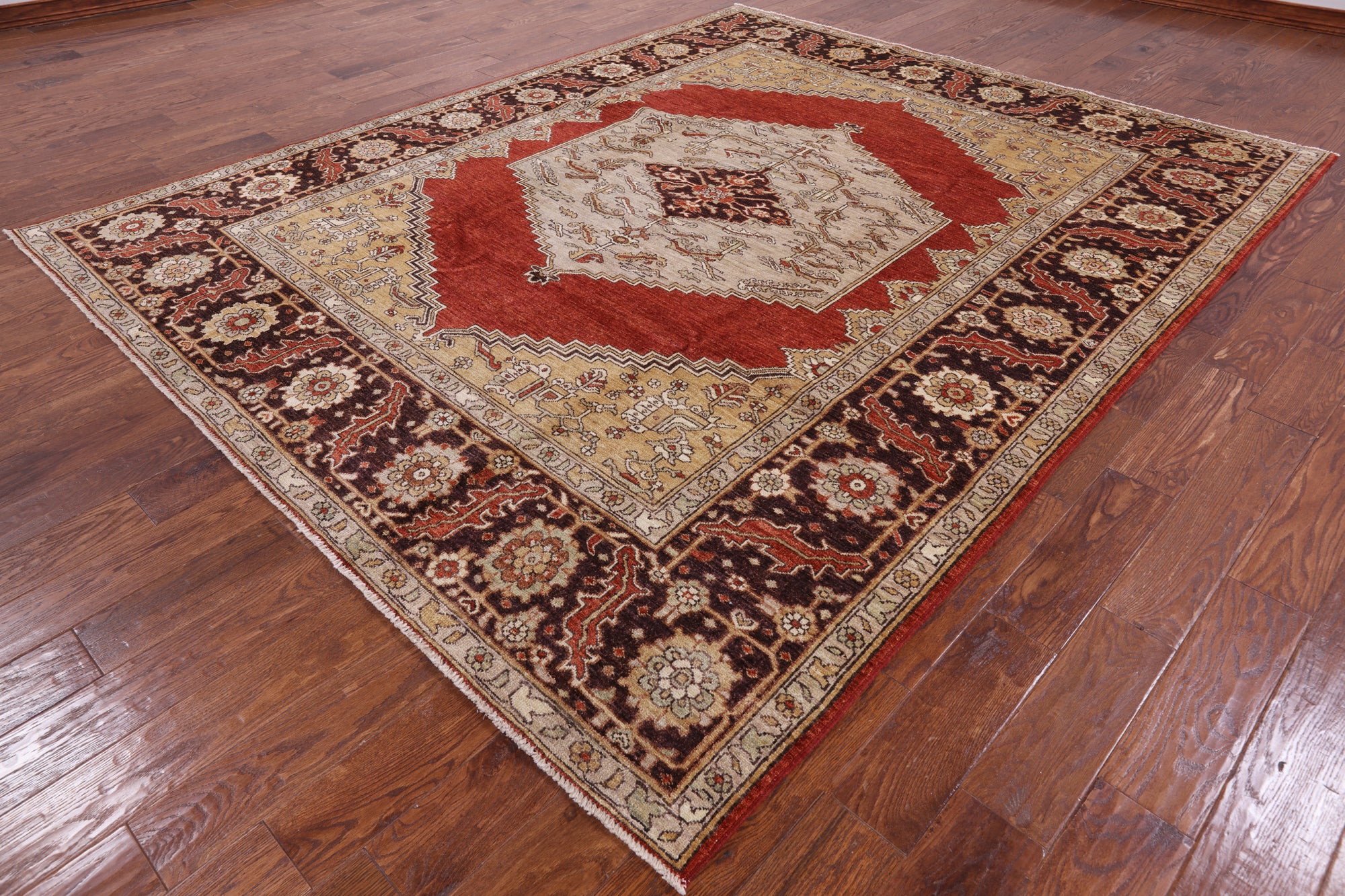 Red Geometric Persian Handmade Area Rug - 8' 1" X 9' 10" - Golden Nile