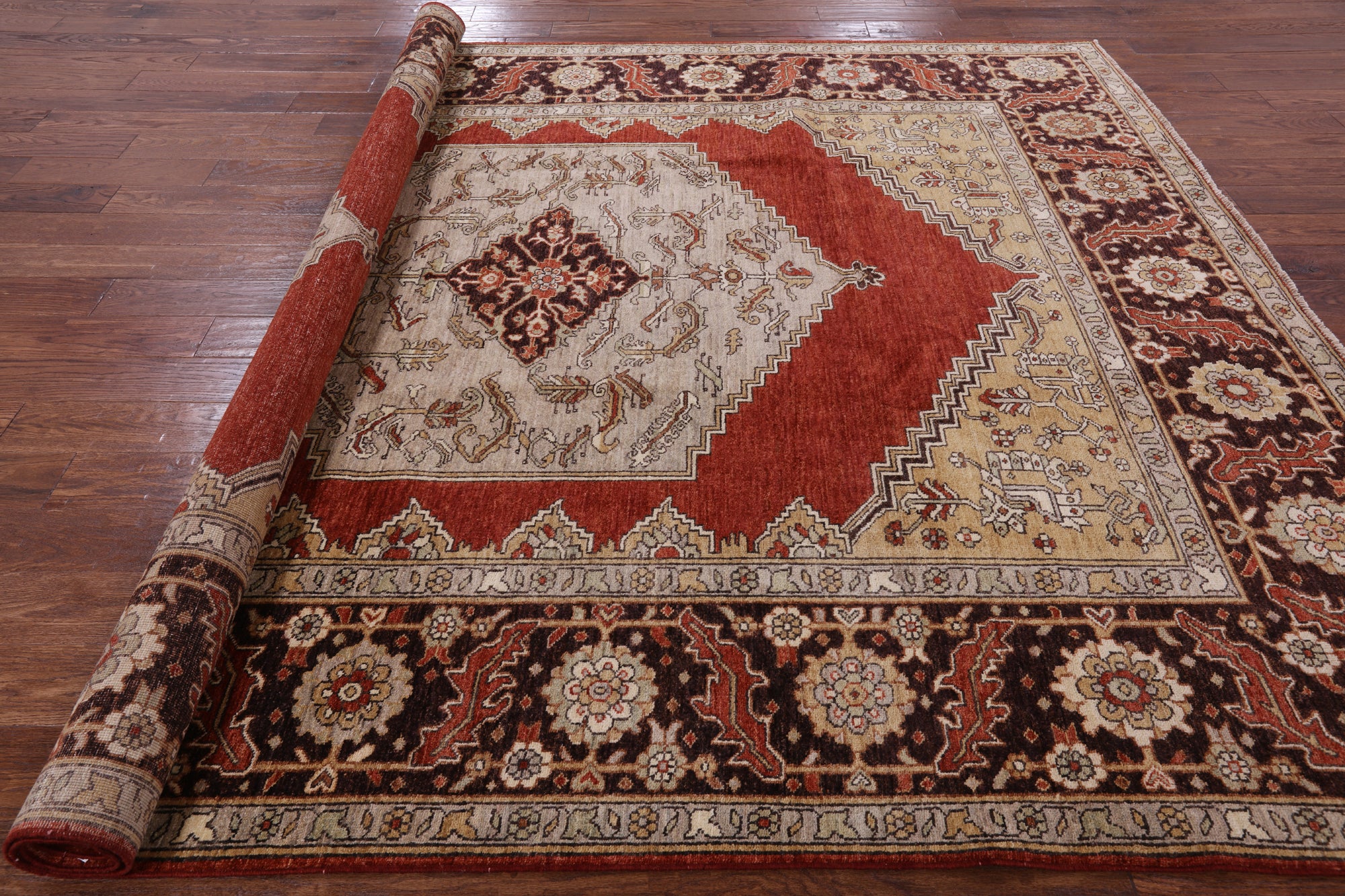 Red Geometric Persian Handmade Area Rug - 8' 1" X 9' 10" - Golden Nile