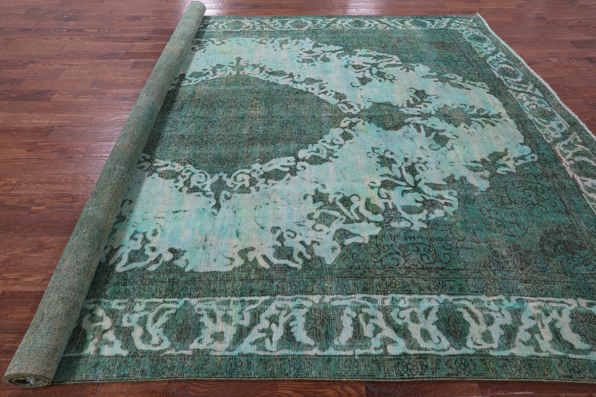 Green Persian Overdyed Hand Knotted Wool Rug - 9' 6" X 12' 10" - Golden Nile