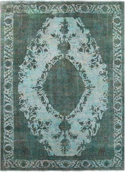 Green Persian Overdyed Hand Knotted Wool Rug - 9' 6" X 12' 10" - Golden Nile