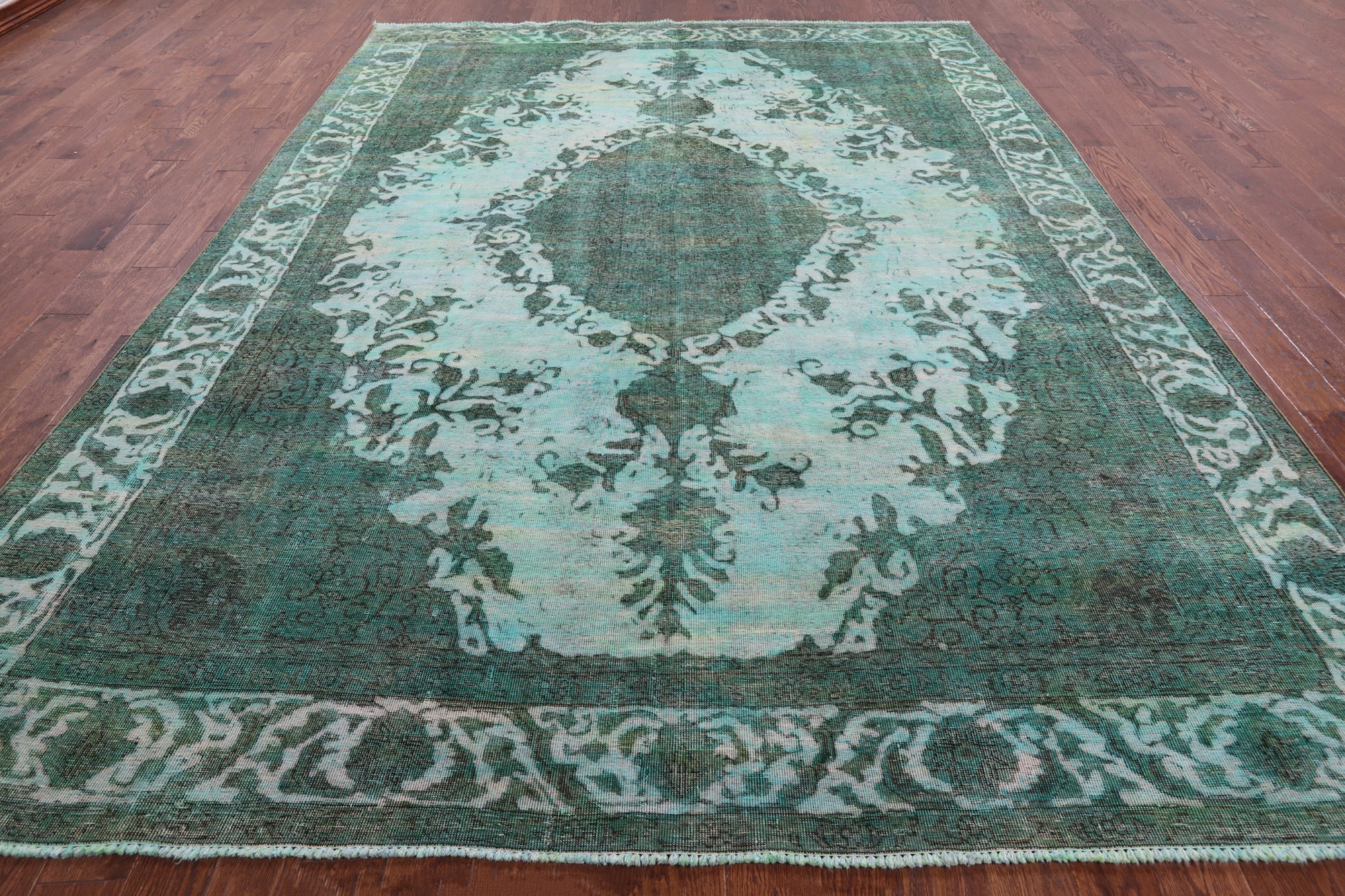 Green Persian Overdyed Hand Knotted Wool Rug - 9' 6" X 12' 10" - Golden Nile