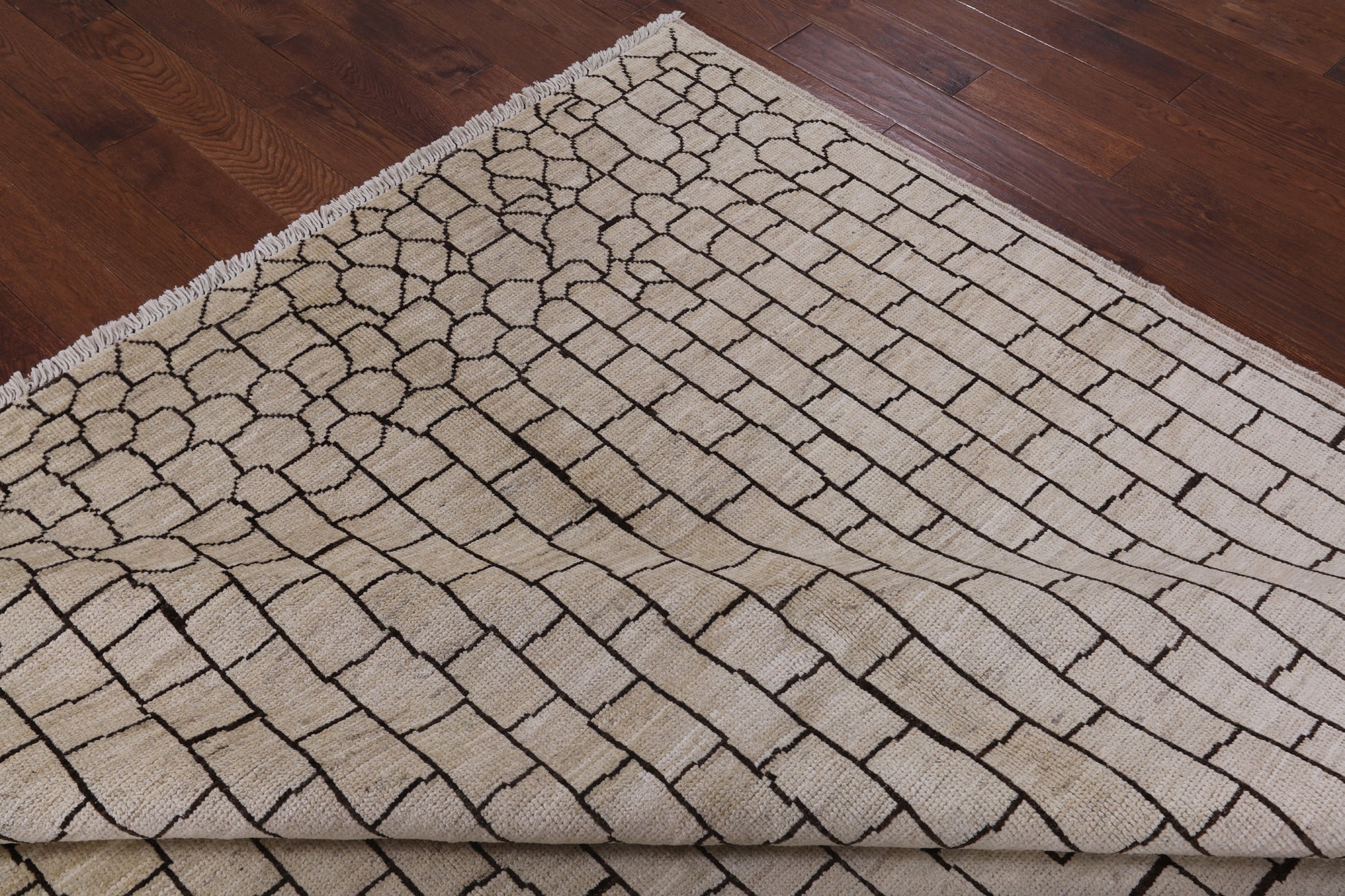 Ivory Tribal Moroccan Handmade Wool Rug - 8' 10" X 11' 9" - Golden Nile