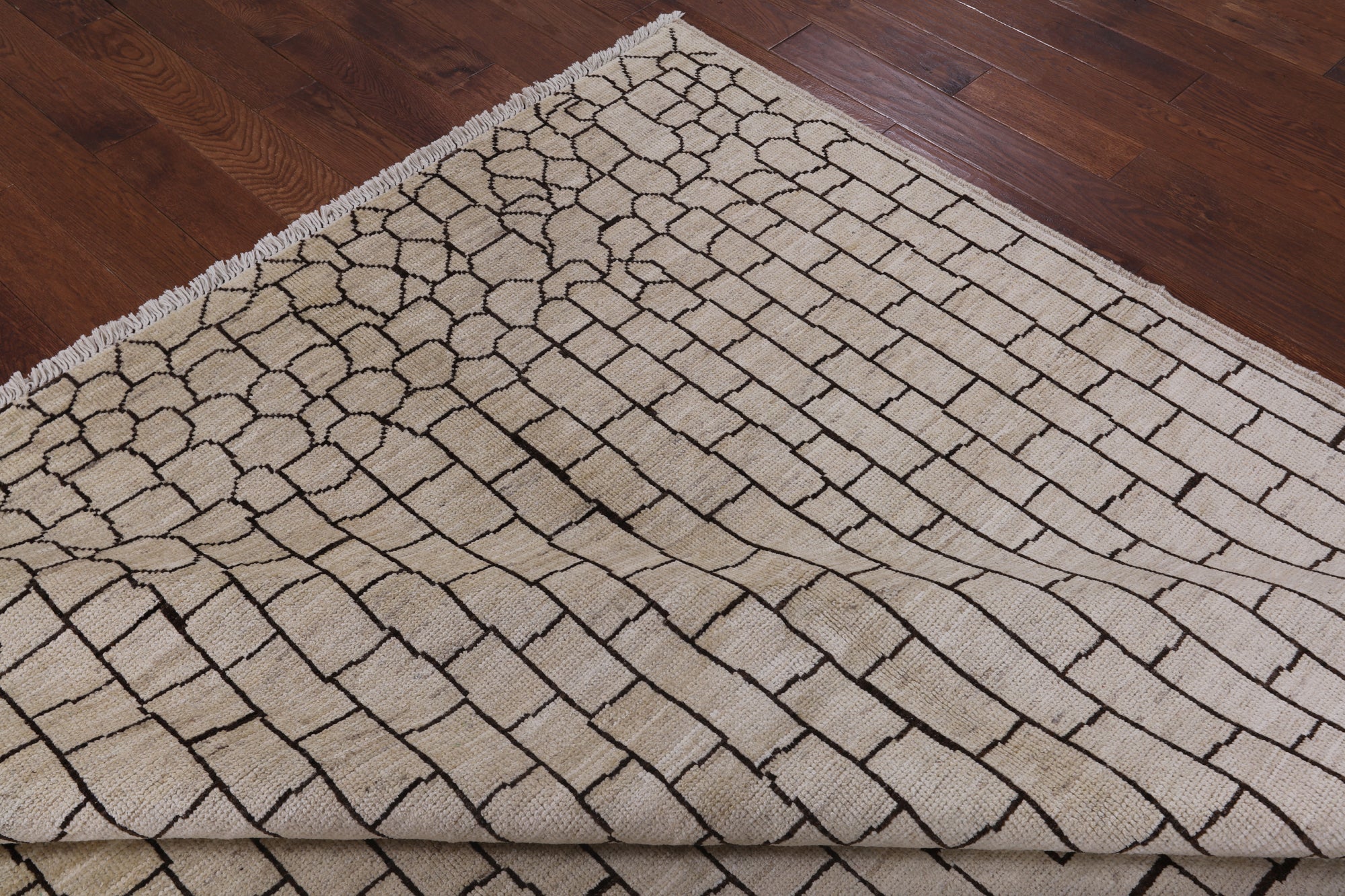 Ivory Tribal Moroccan Handmade Wool Rug - 8' 10" X 11' 9" - Golden Nile