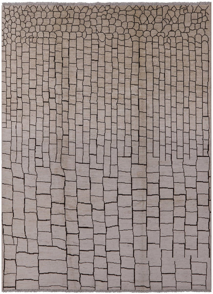 Ivory Tribal Moroccan Handmade Wool Rug - 8' 10" X 11' 9" - Golden Nile