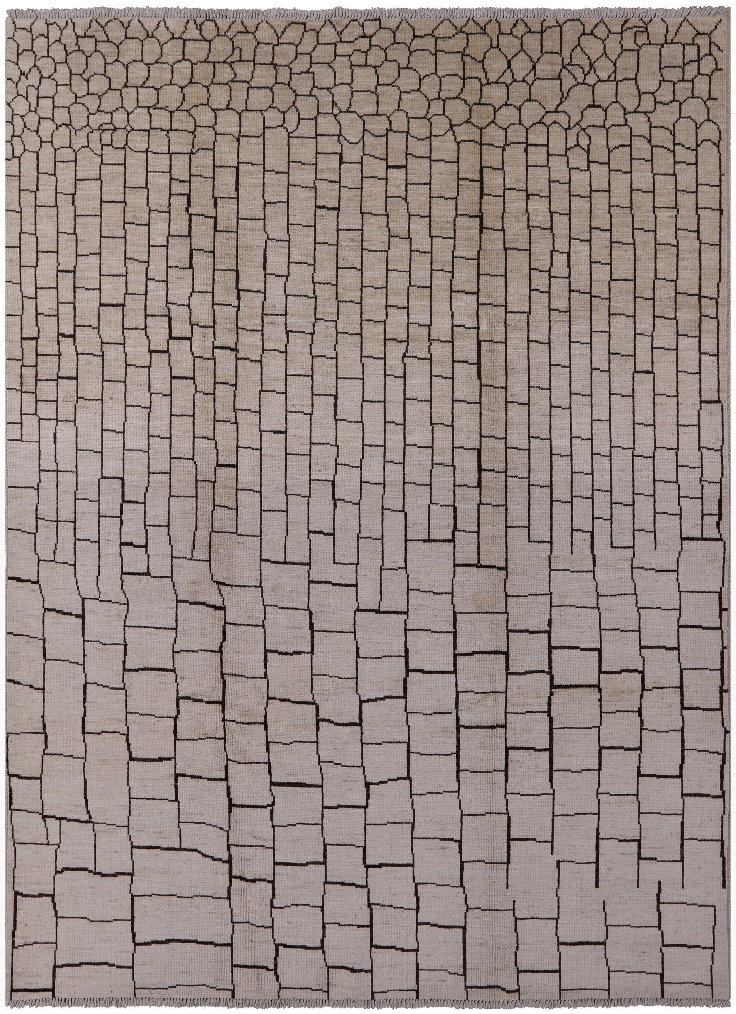 Ivory Tribal Moroccan Handmade Wool Rug - 8' 10" X 11' 9" - Golden Nile