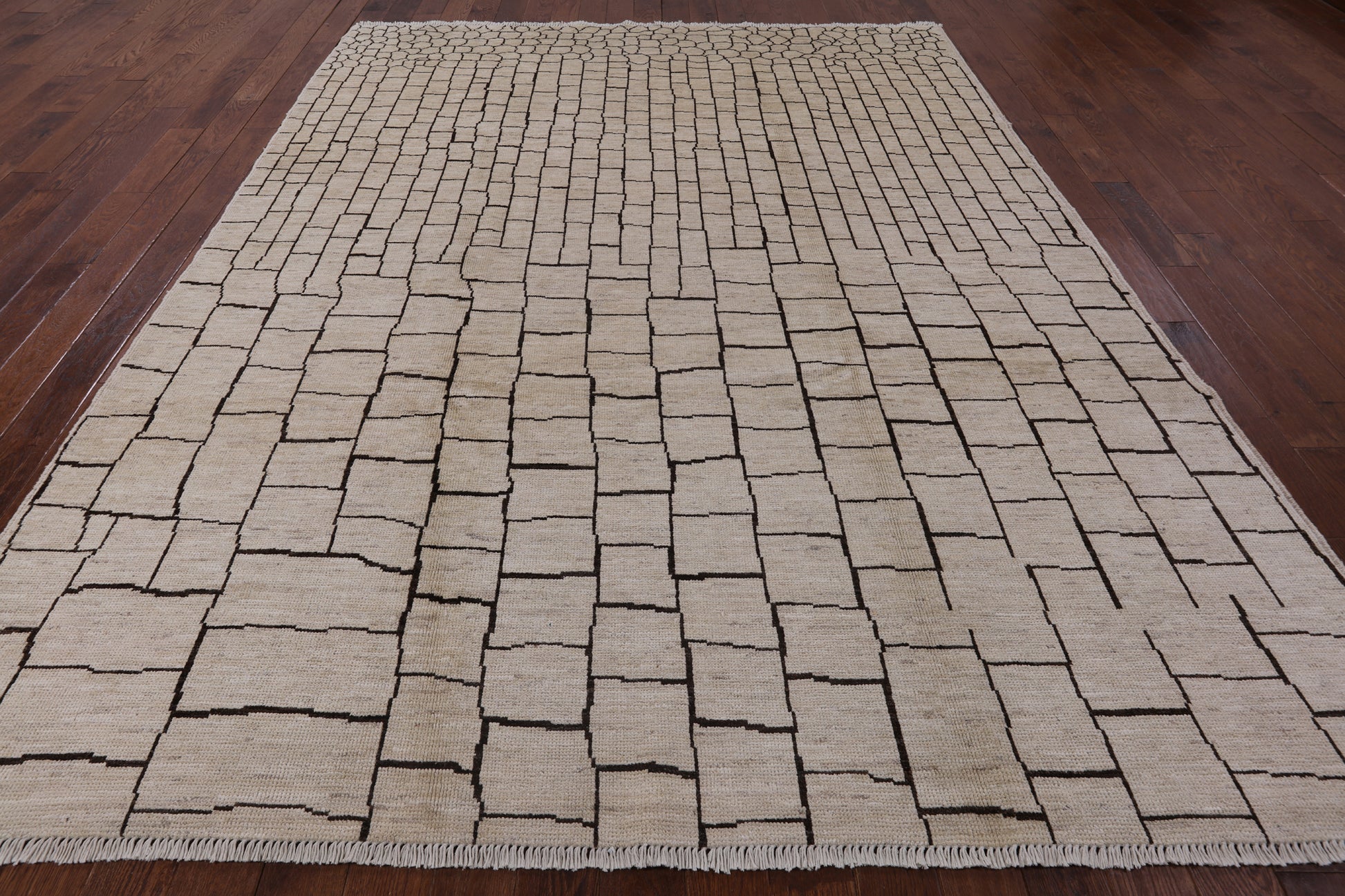 Ivory Tribal Moroccan Handmade Wool Rug - 8' 10" X 11' 9" - Golden Nile