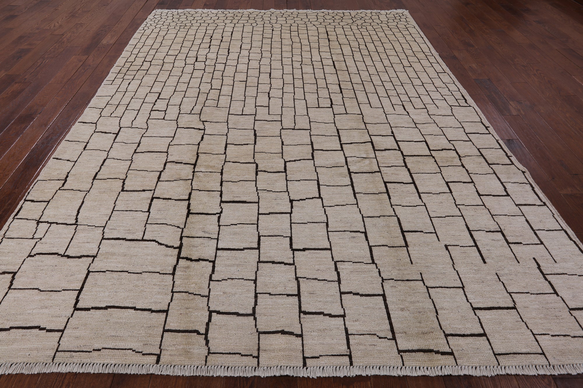 Ivory Tribal Moroccan Handmade Wool Rug - 8' 10" X 11' 9" - Golden Nile