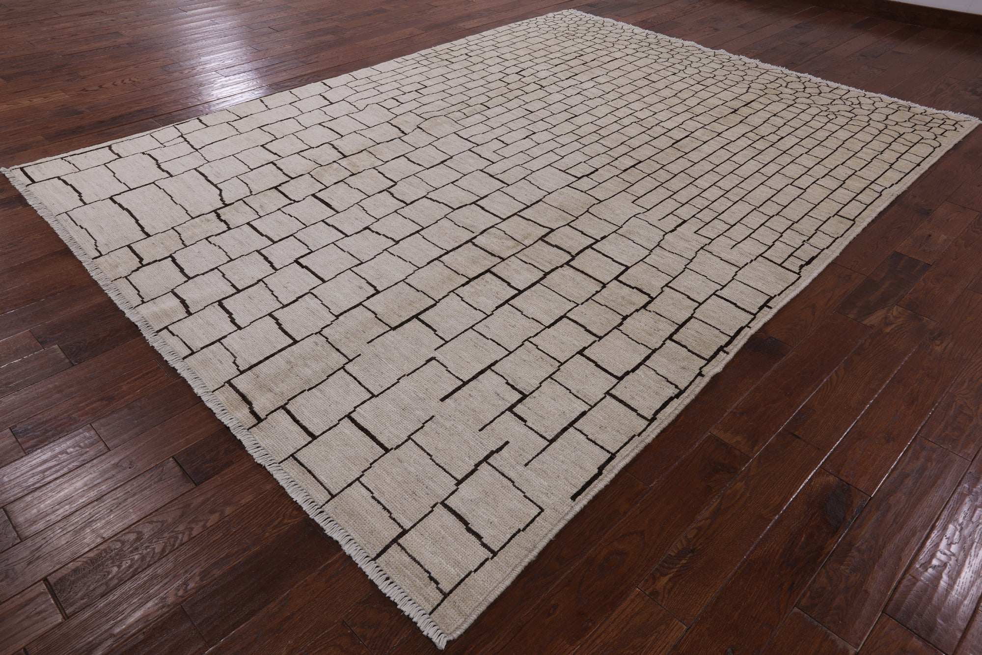 Ivory Tribal Moroccan Handmade Wool Rug - 8' 10" X 11' 9" - Golden Nile