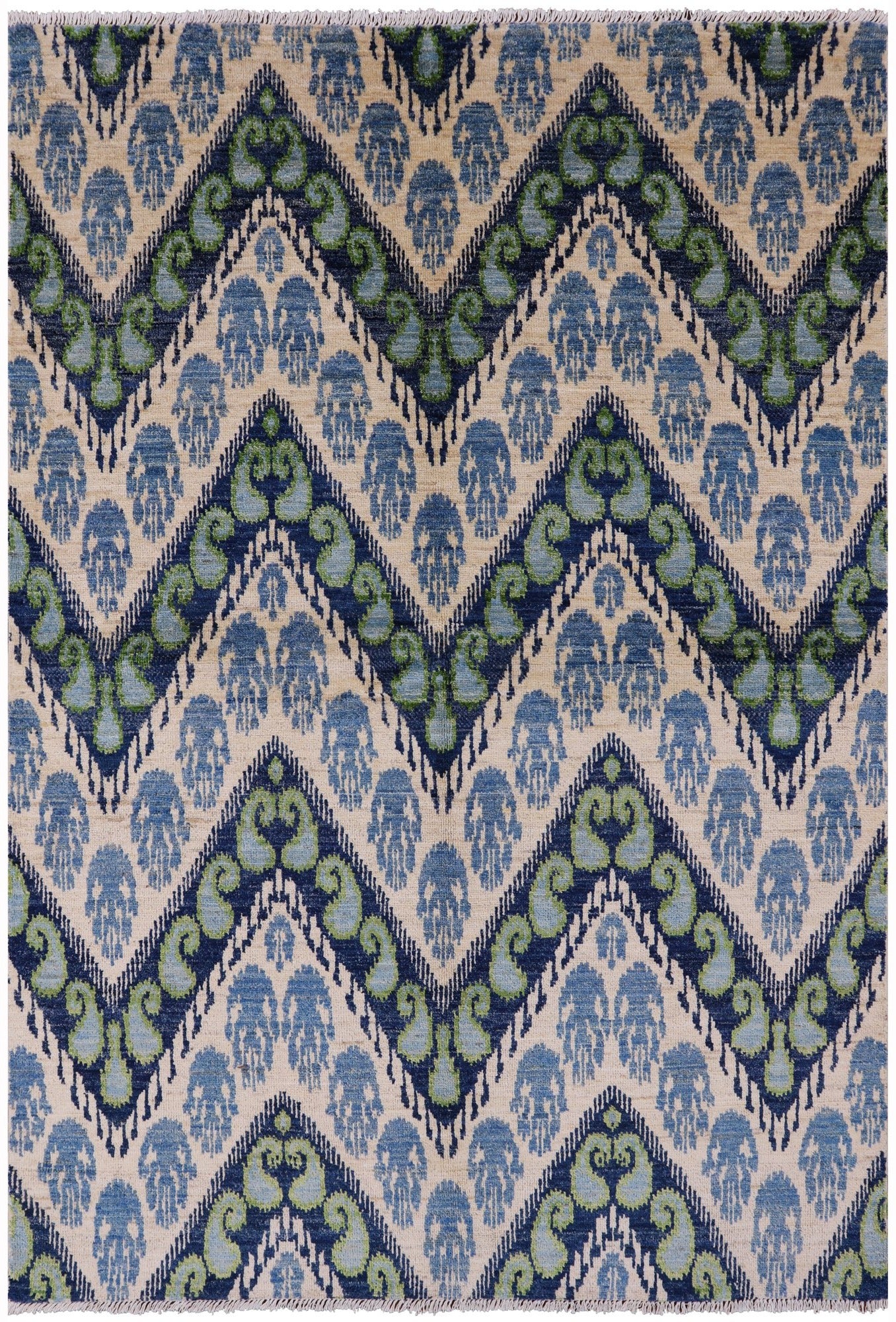 Ikat Hand Knotted Wool Rug - 6' 0" X 8' 10" - Golden Nile