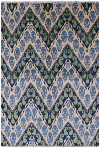 Ikat Hand Knotted Wool Rug - 6' 0